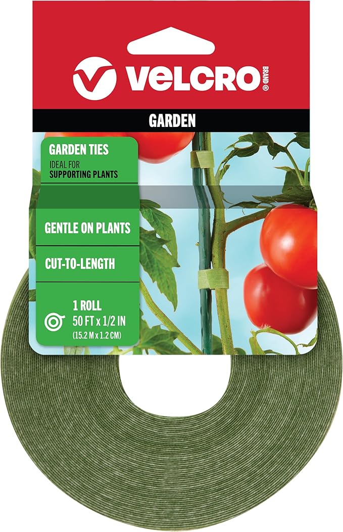 VELCRO Brand VEL-30071-USA ONE-WRAP Garden Ties | Plant Supports for Effective Growing | Strong Grips are Reusable and Adjustable | Cut-to-Length, 50 ft x 1/2 in, Green-Recycled Plastic - Cart Shape